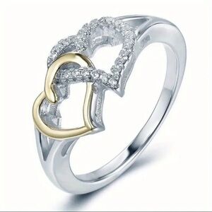 Modern Silver and Gold Heart Ring